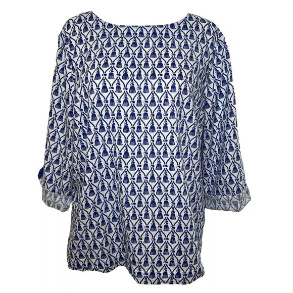 Charter Club Women Tunic Top XL Blue Linen Nautical Coastal Beachy Quiet Luxury - Picture 1 of 8